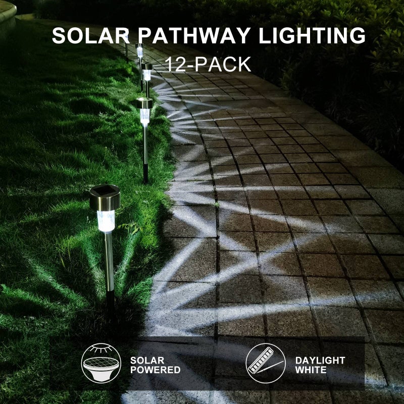 DREAM MASTER Solar Lights Outdoor Waterproof, Stainless Steel LED Landscape Lighting, Solar Garden Lights, Outdoor Valentines Day Decorations for Yard, Pathway, Walkway, Patio, Lawn - 12 Pack ( Cold White ) - Image 3